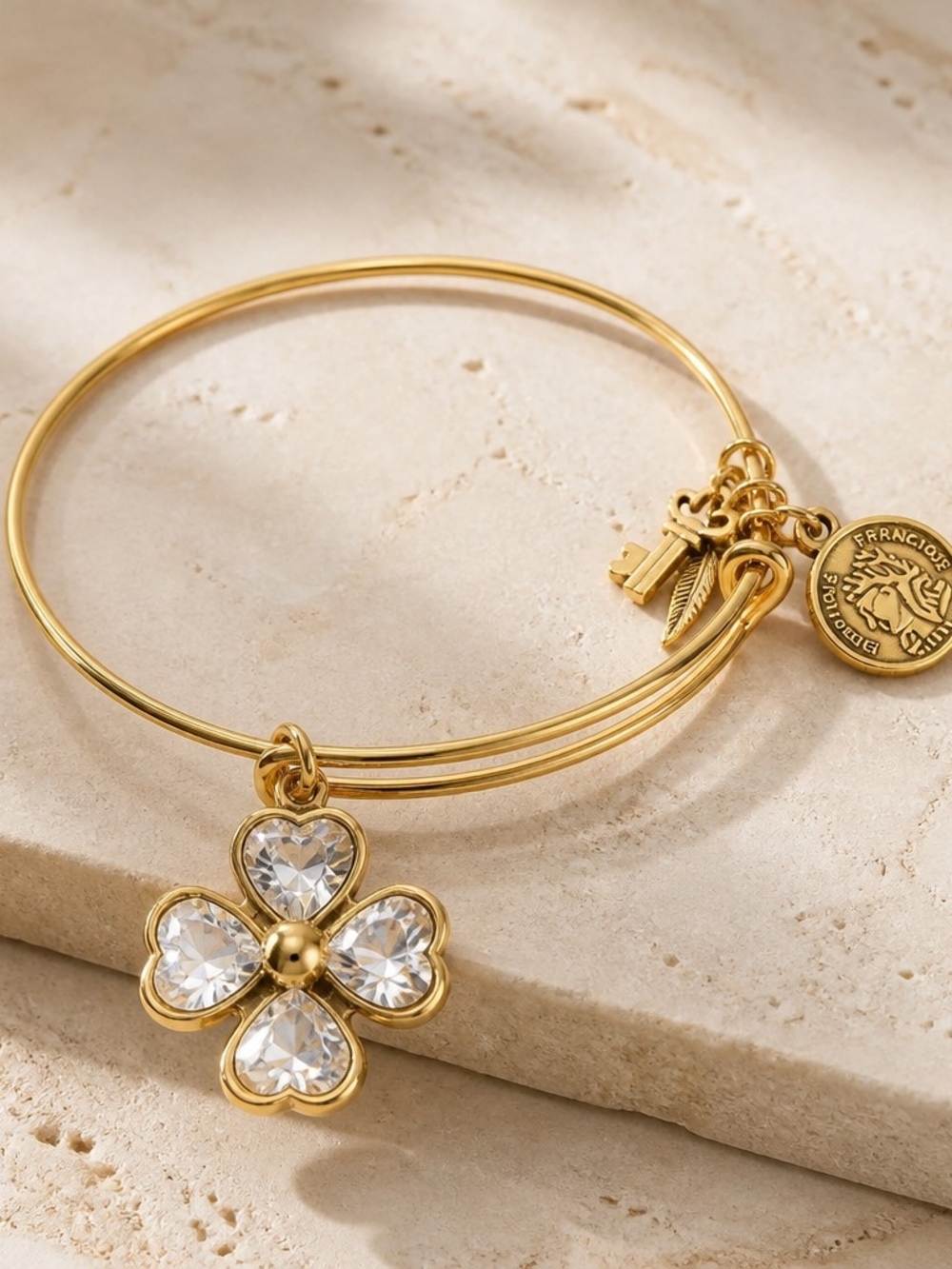 Adjustable Clover Charm Bangle Bracelet